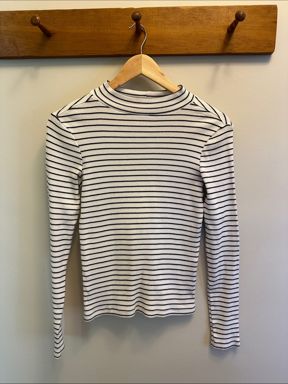 Pact Striped Ribbed Mock Neck Long-Sleeve Top - White & Black